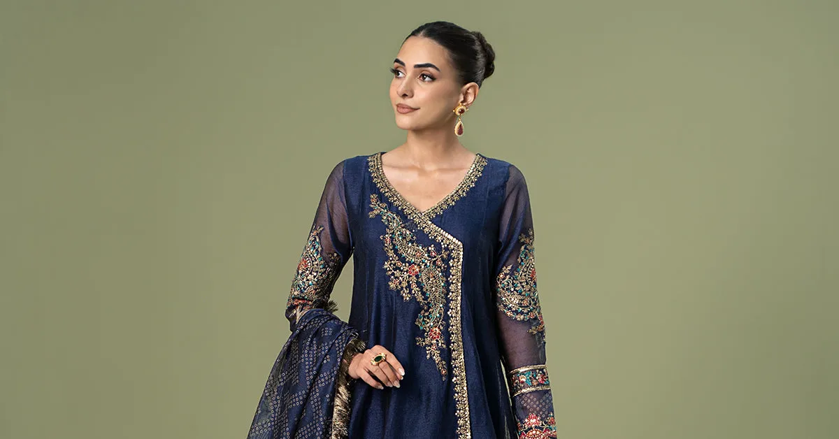 3 Piece Embroidered Paper Cotton Suit | DW-W24-04