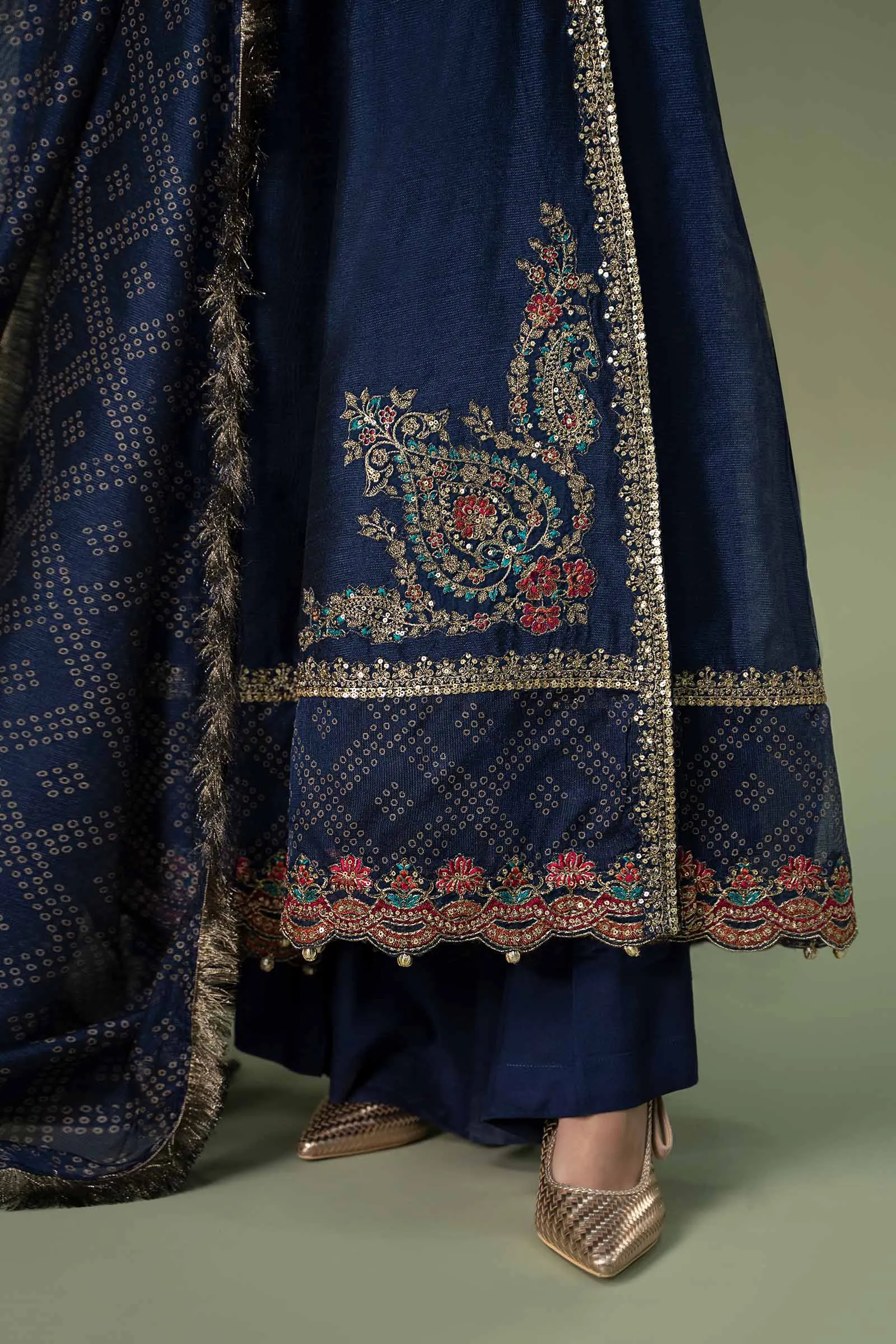 3 Piece Embroidered Paper Cotton Suit | DW-W24-04