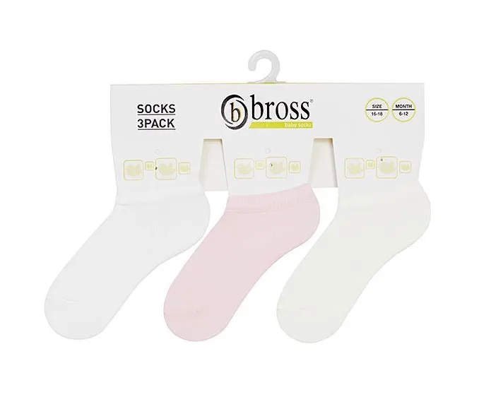 Baby Girl Trainer Socks Pink Plain 3Pk (0-12mths)