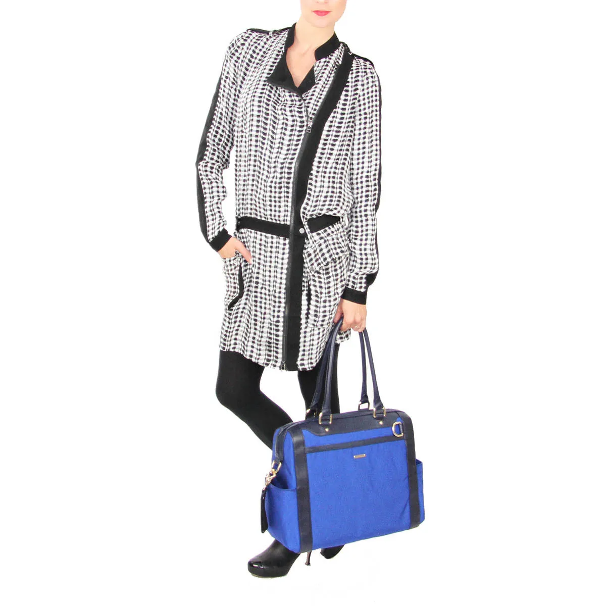 Black & White Check Zipper Front Dress