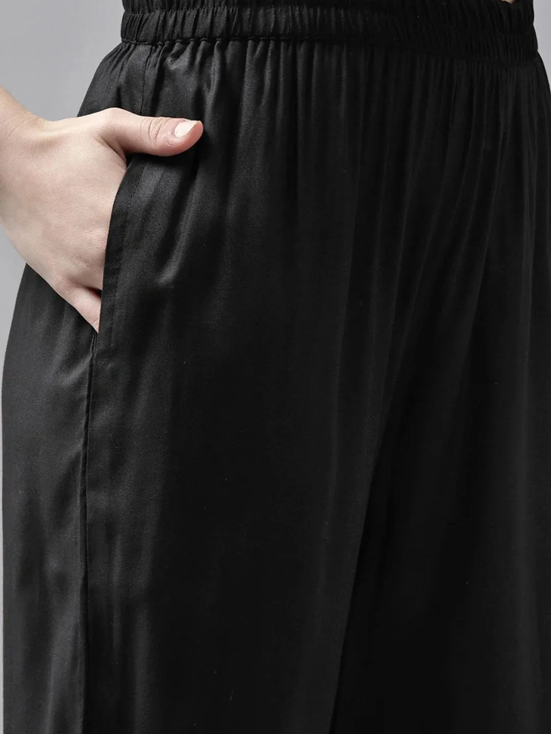 Black Solid Kurta Set With Digital Printed Dupatta
