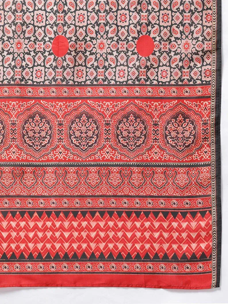 Black Solid Kurta Set With Digital Printed Dupatta