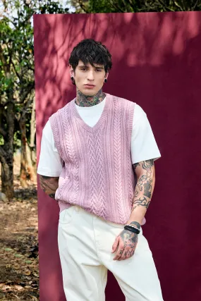 Bordeaux Mauve Cable Knitted Sweater Vest