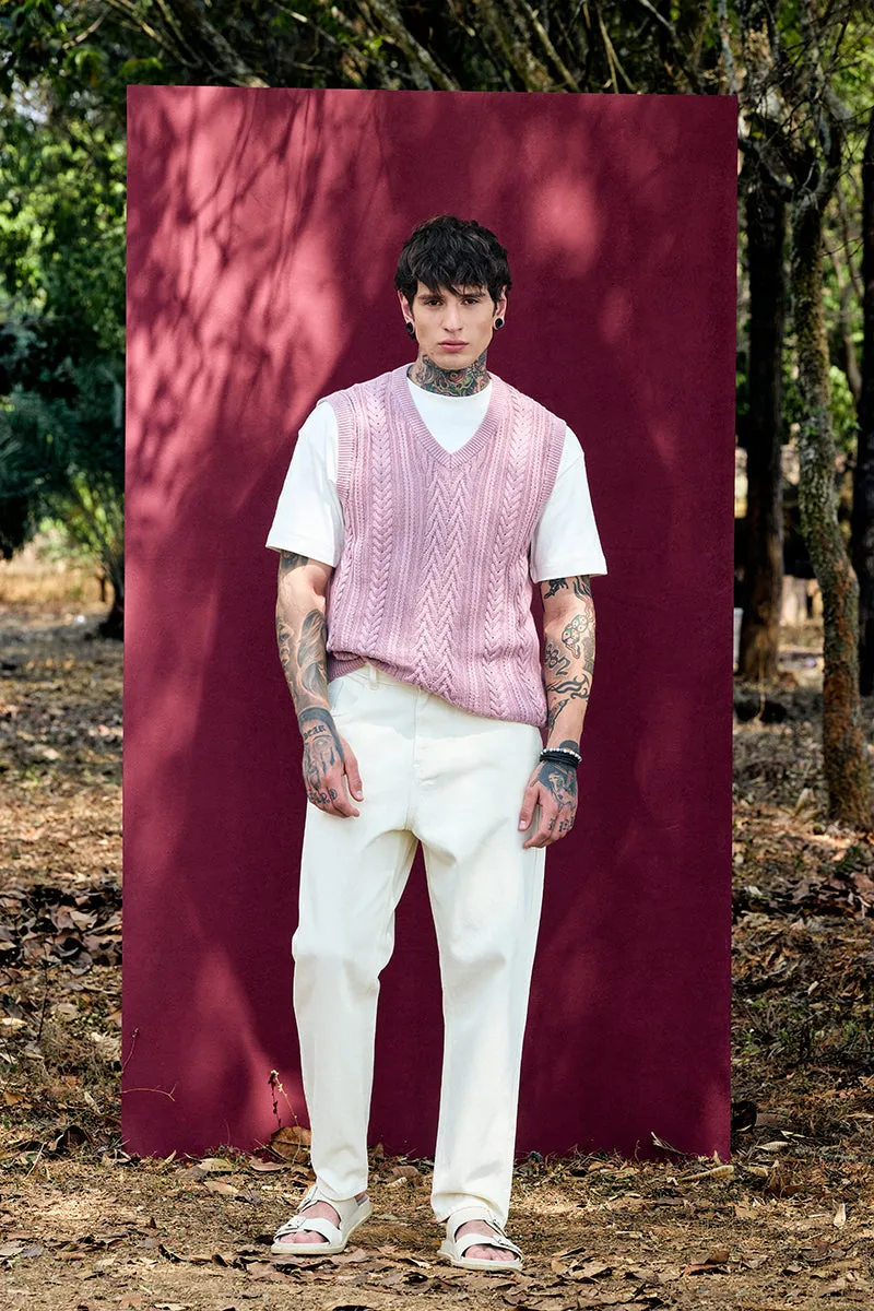 Bordeaux Mauve Cable Knitted Sweater Vest
