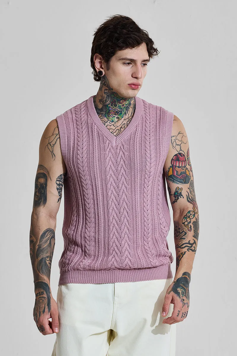 Bordeaux Mauve Cable Knitted Sweater Vest