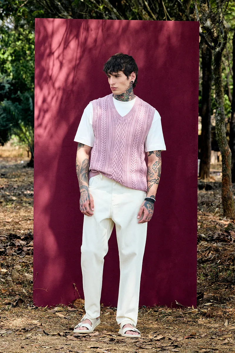 Bordeaux Mauve Cable Knitted Sweater Vest