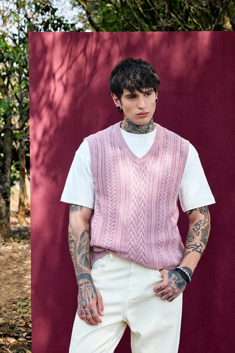 Bordeaux Mauve Cable Knitted Sweater Vest
