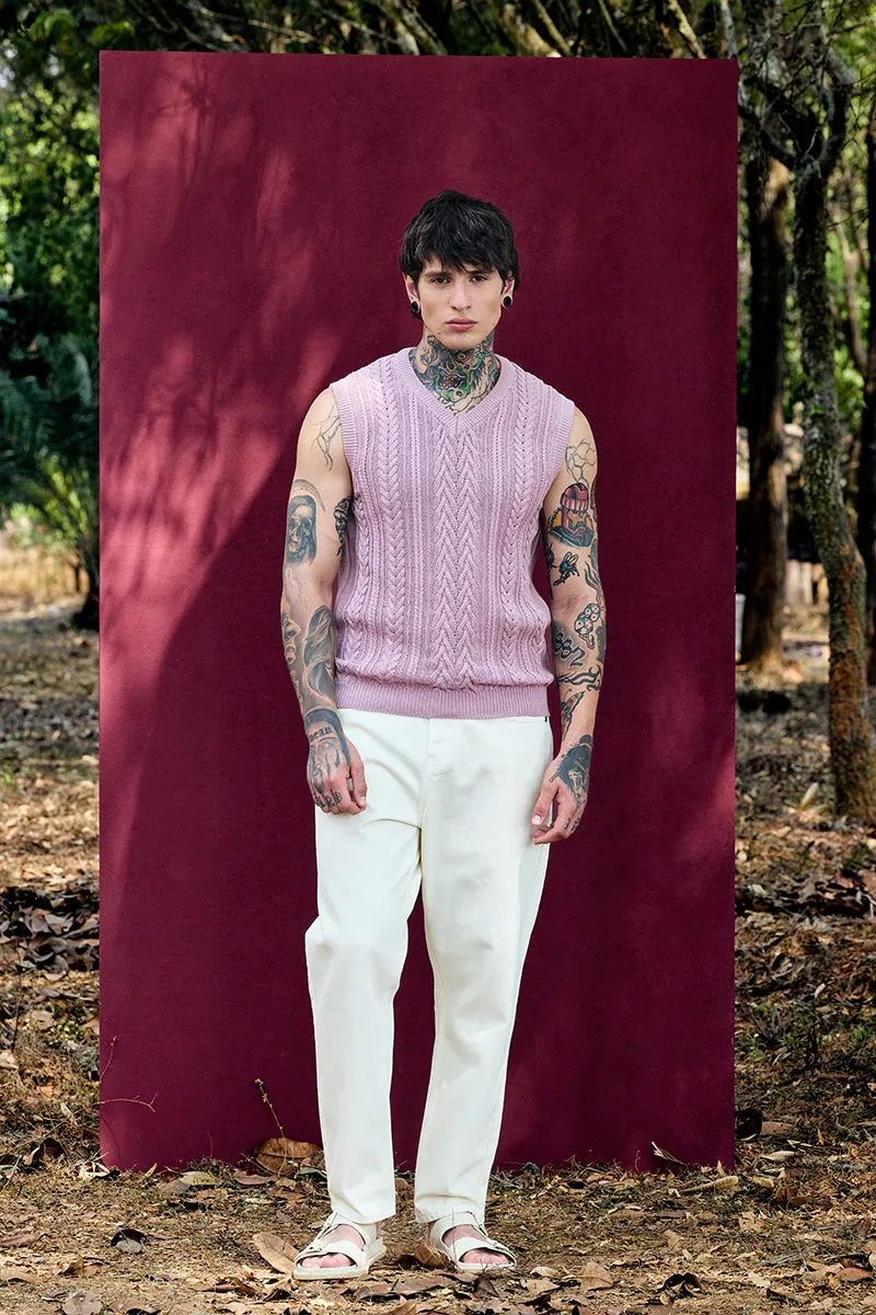Bordeaux Mauve Cable Knitted Sweater Vest