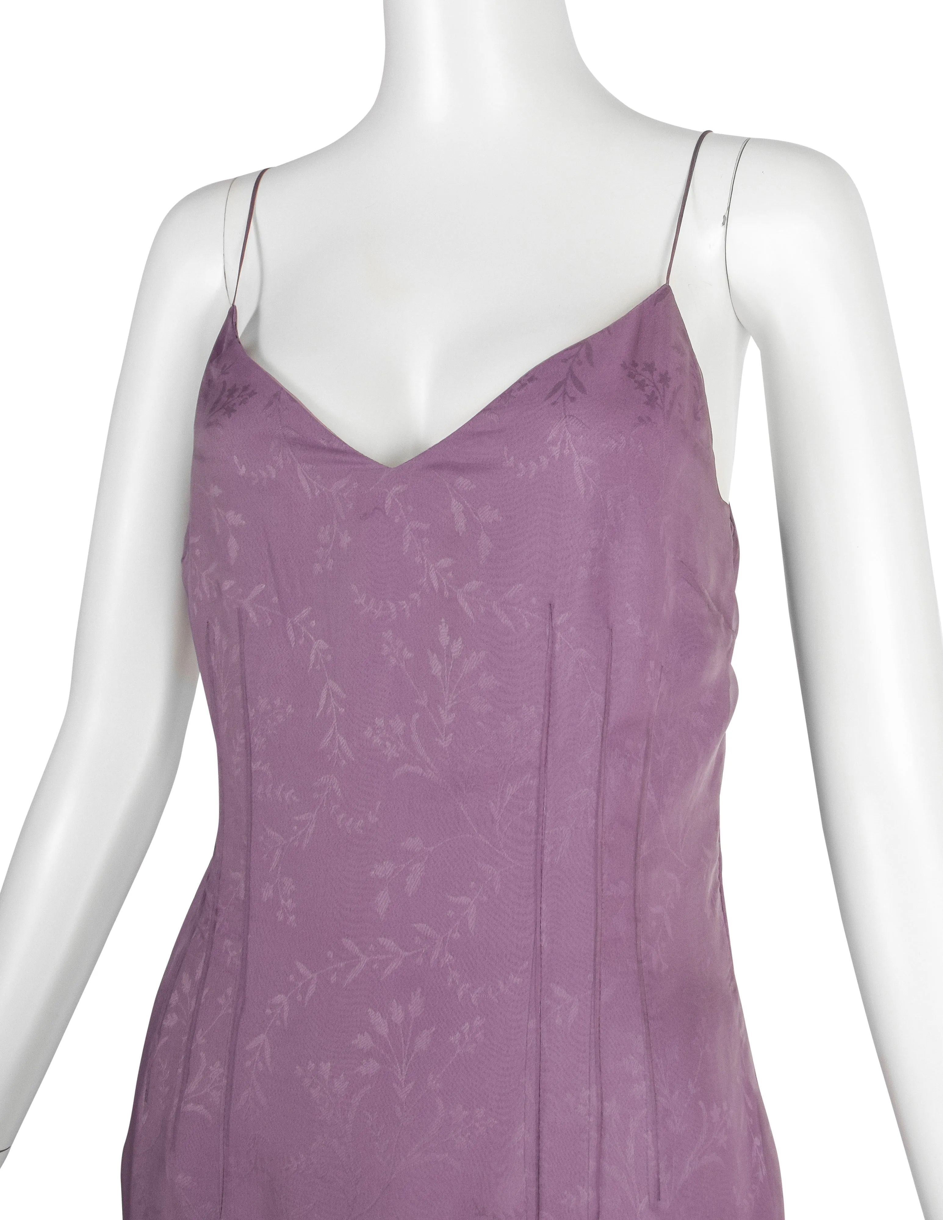 Christian Dior by John Galliano Vintage SS 1998 'In a Boudoir Mood' Spectacular Dusty Lavender Silk Damask Satin Chiffon Trained Evening Gown