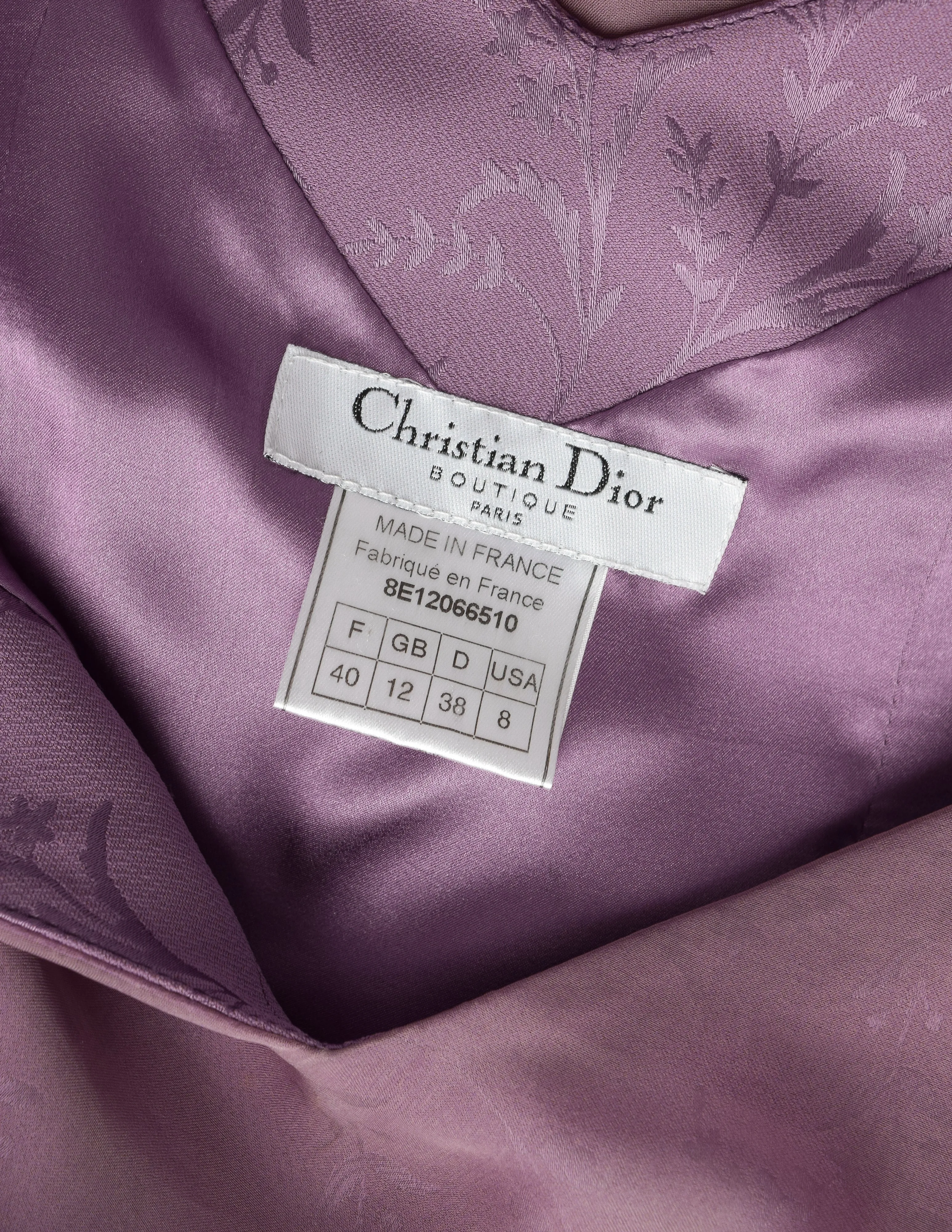 Christian Dior by John Galliano Vintage SS 1998 'In a Boudoir Mood' Spectacular Dusty Lavender Silk Damask Satin Chiffon Trained Evening Gown