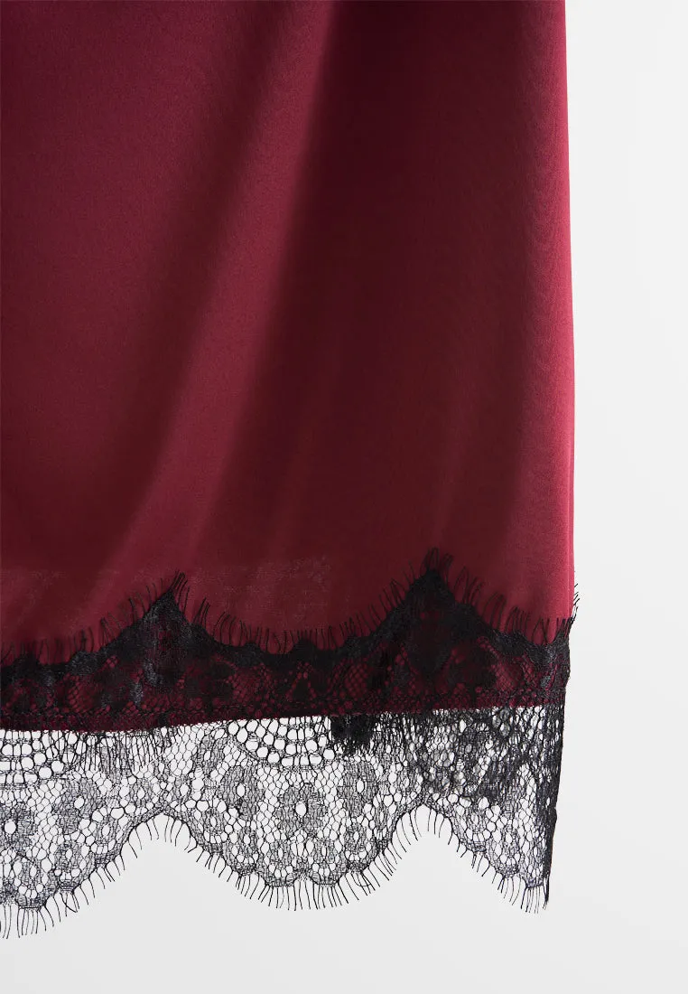 Courtney Cowl Neckline Satin Lace Night Dress - Red