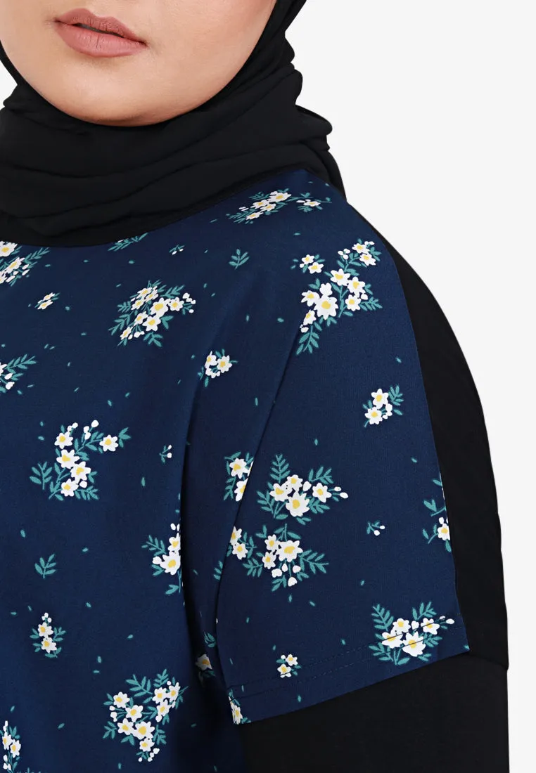 Dency Back Stretch Lounge Dress - Blue Floral