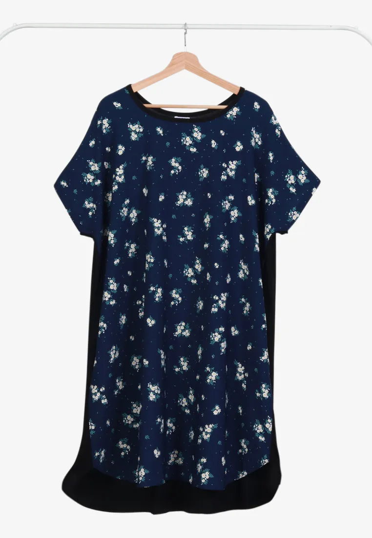 Dency Back Stretch Lounge Dress - Blue Floral