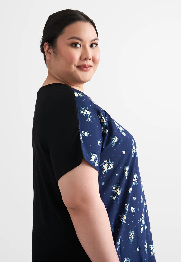 Dency Back Stretch Lounge Dress - Blue Floral