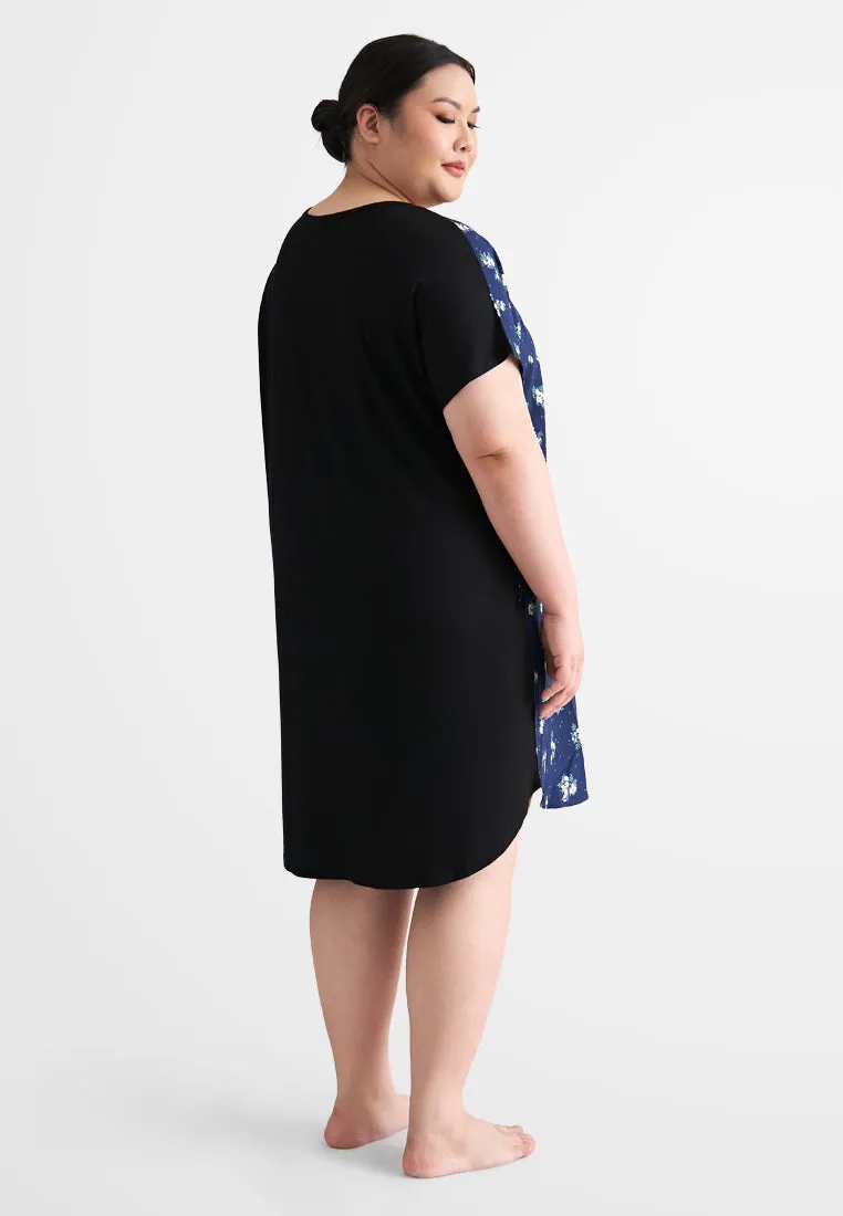 Dency Back Stretch Lounge Dress - Blue Floral