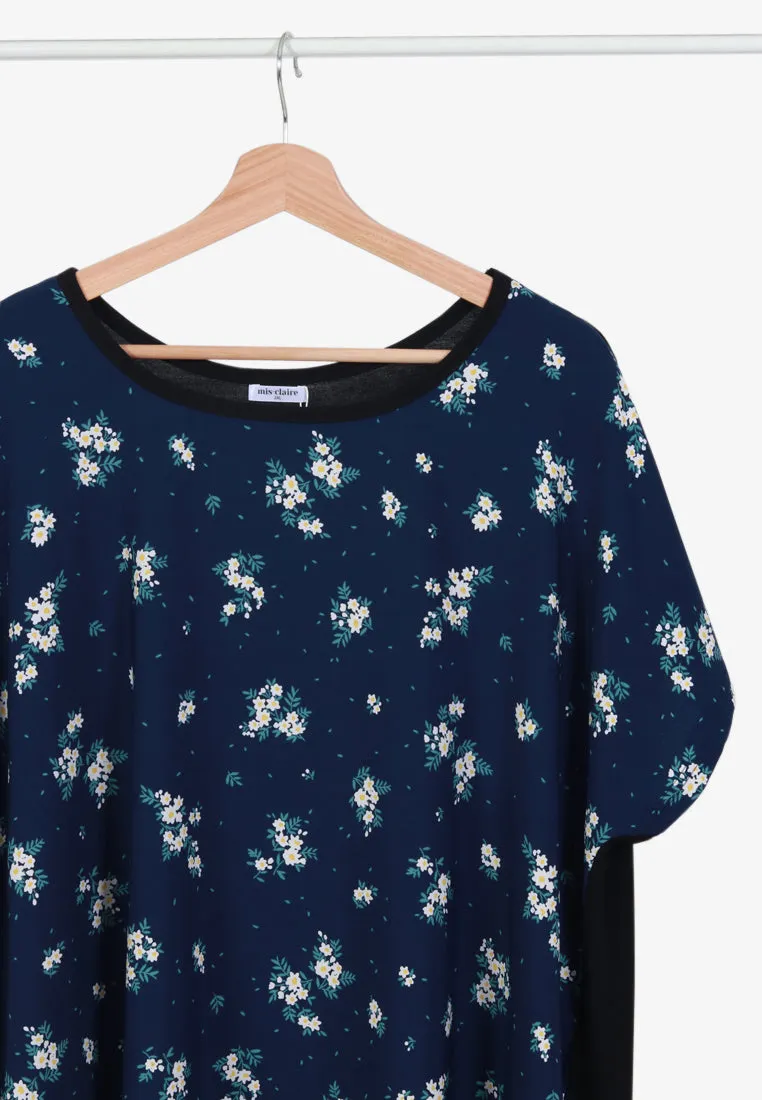 Dency Back Stretch Lounge Dress - Blue Floral