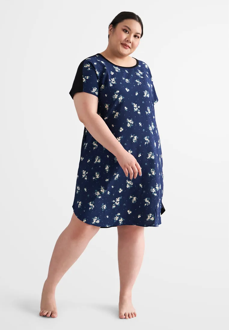Dency Back Stretch Lounge Dress - Blue Floral