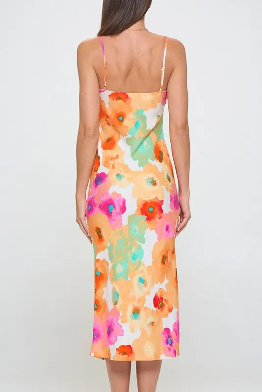 Floral V-Neckline Slip Midi Dress