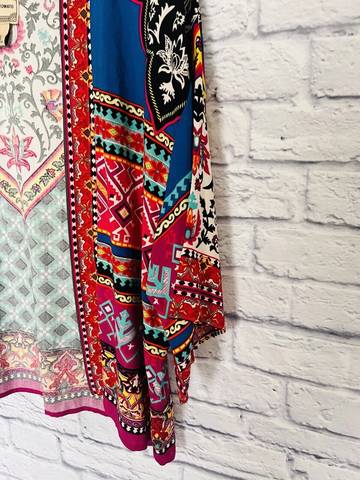 FLYING TOMATO Black Geometric Print Open Front Kimono Jacket Sz M Lightweight