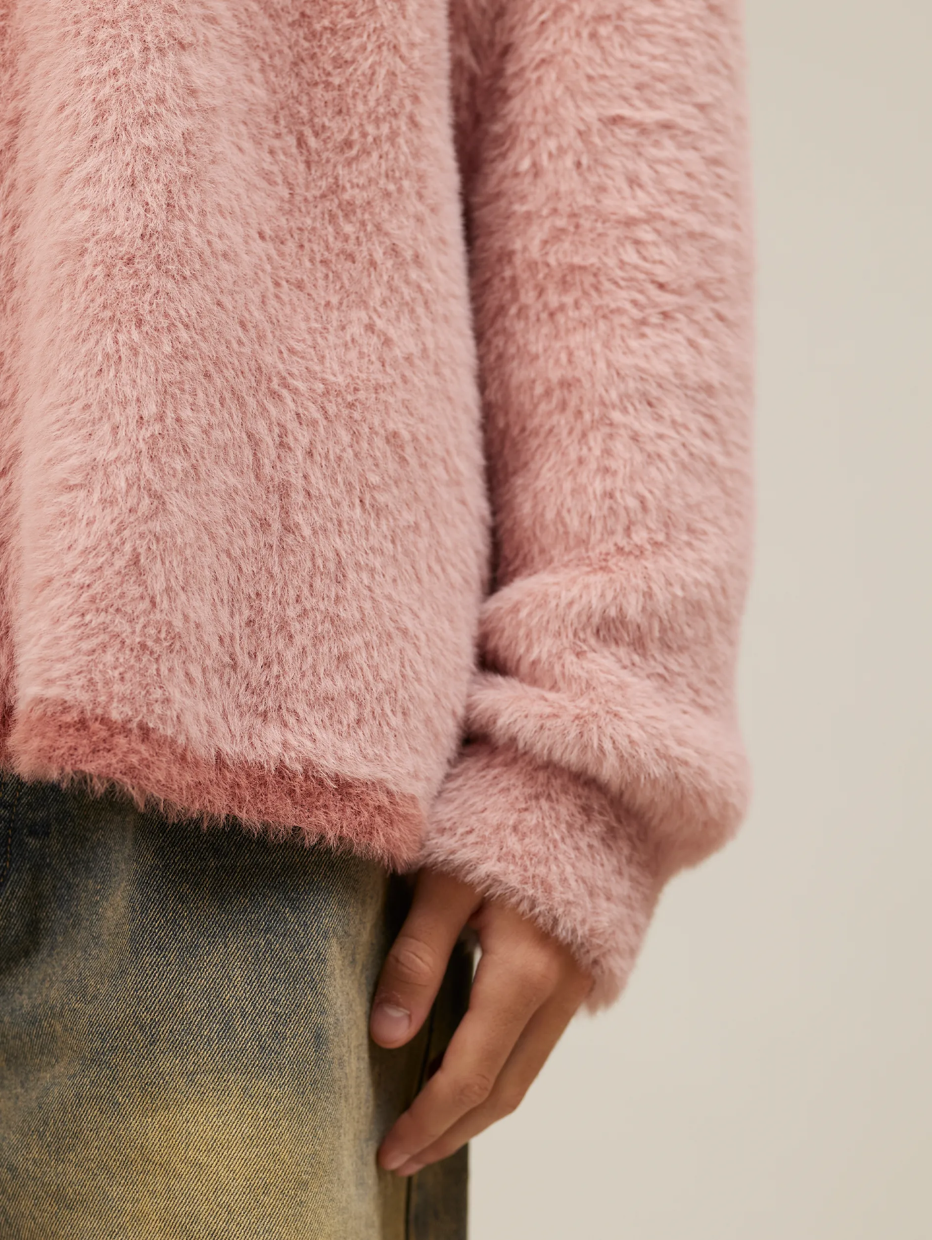 FUZZY MOHAIR POLO "OLD ROSE"