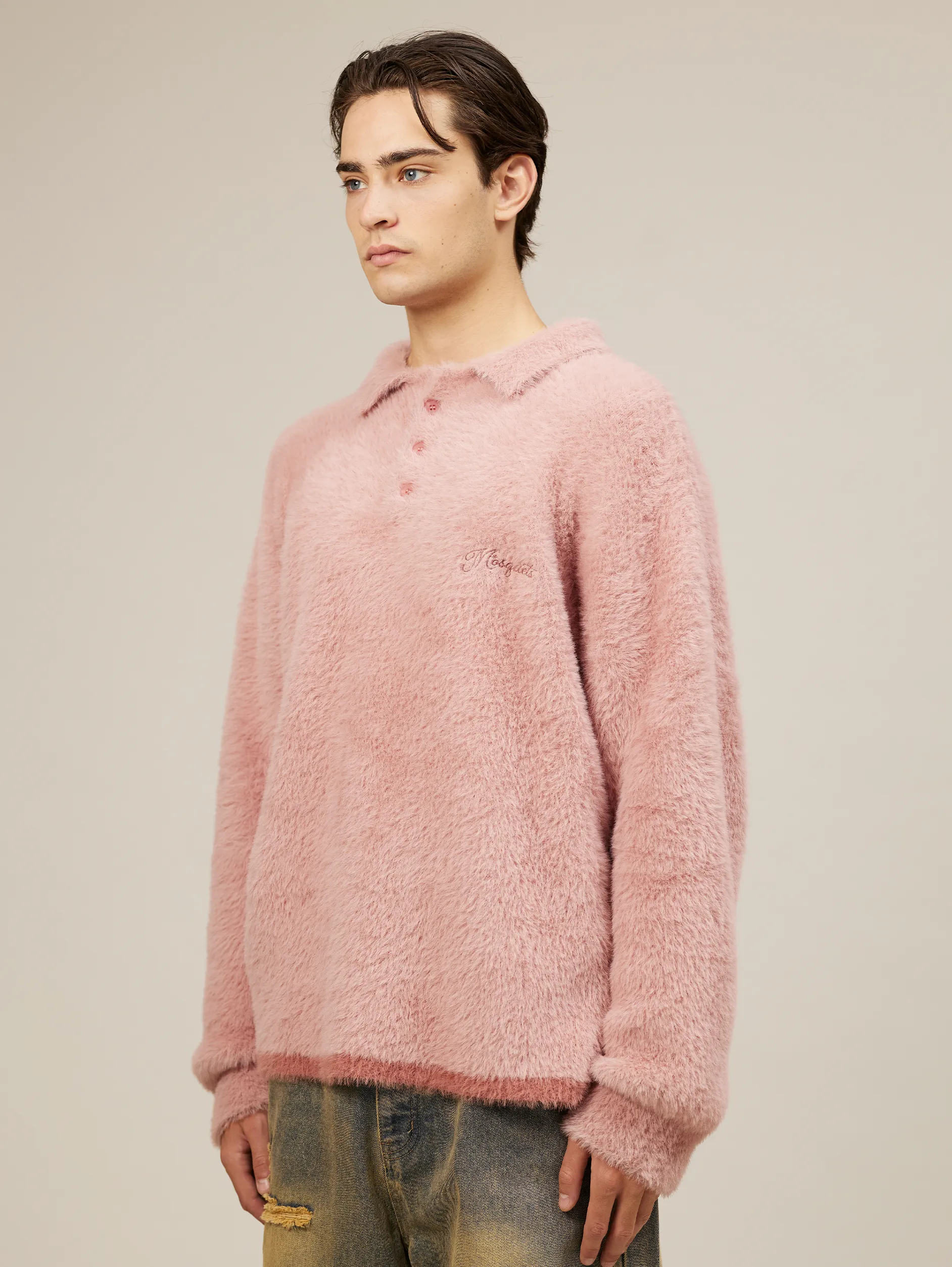 FUZZY MOHAIR POLO "OLD ROSE"