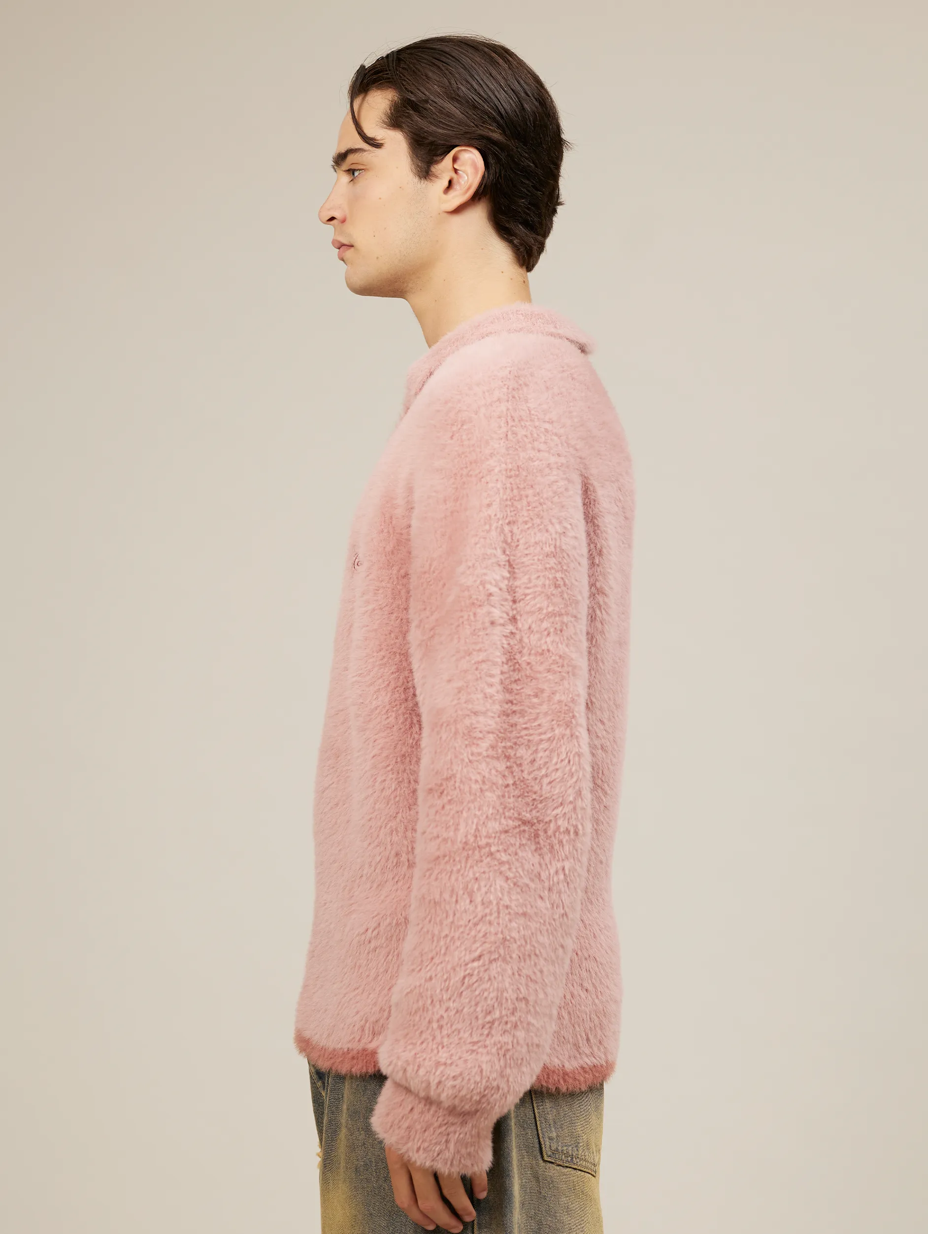FUZZY MOHAIR POLO "OLD ROSE"