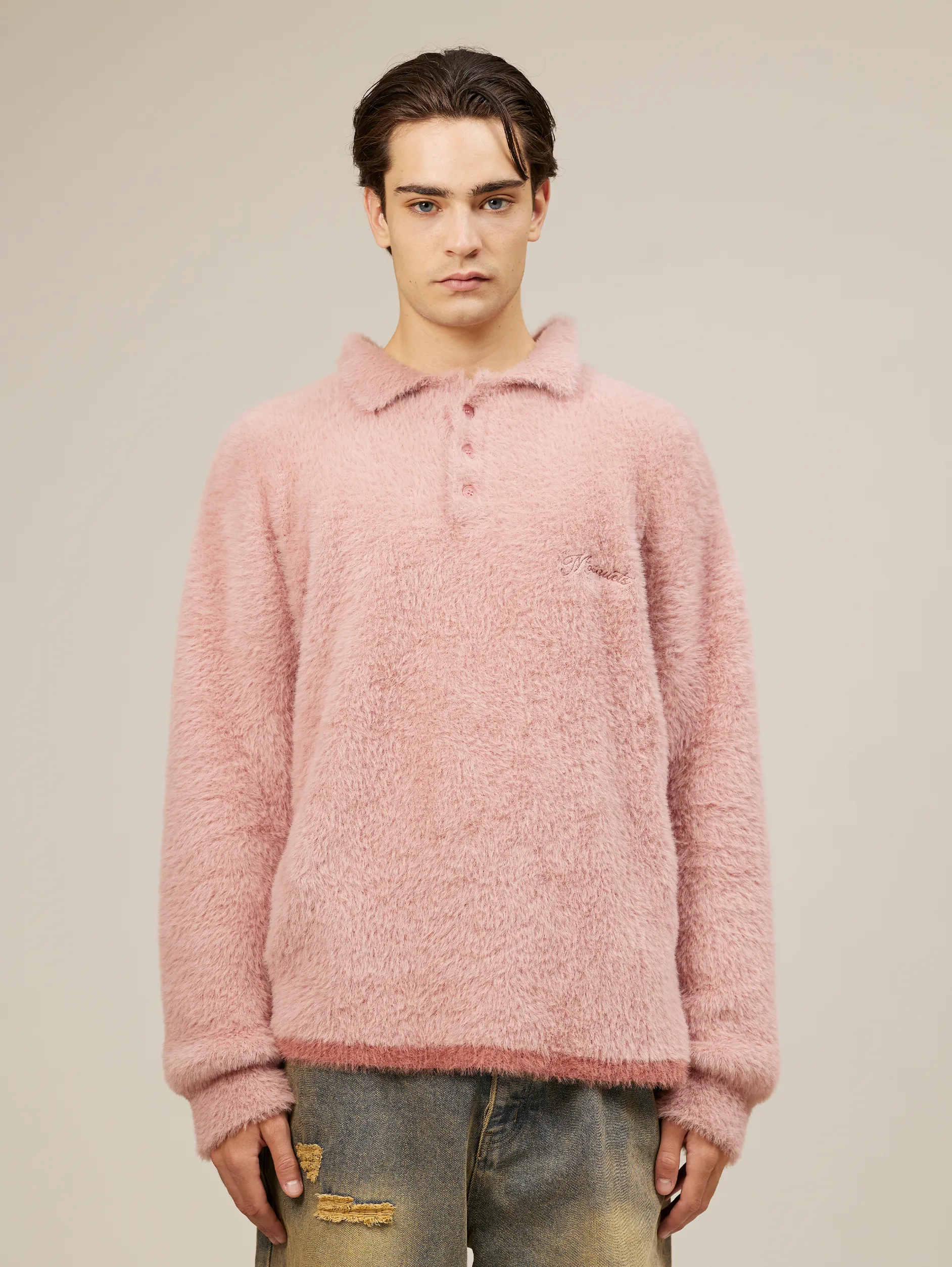 FUZZY MOHAIR POLO "OLD ROSE"