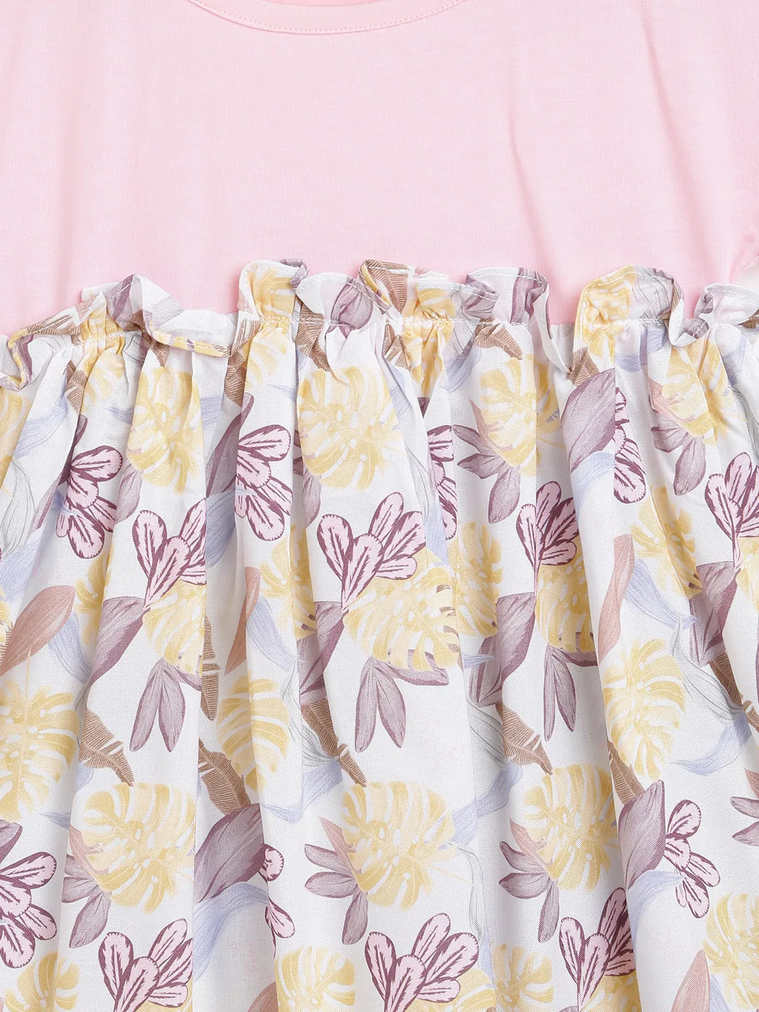 Girls Multicolored Leaf Printed Dress