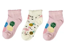 Girls Trainer Socks Flamingo Pink White 3Pk (2-3yrs)