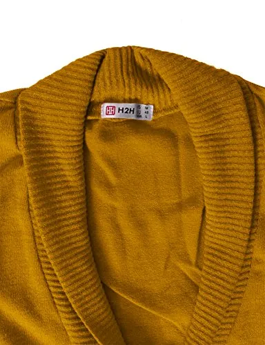 H2H Men Fashion Basic Shawl Collar Knitted Slim Line Vest MUSTARD US M/Asia L (CMOV034)
