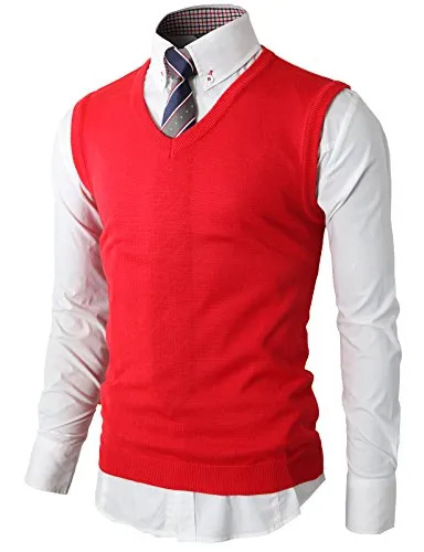 H2H Mens Basic Designed Fitted Knit Warm Vest RED US S/Asia M (KMOV050)