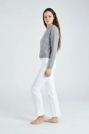 HOLLY ROUND NECK CASHMERE SWEATER - PEBBLE GRAY