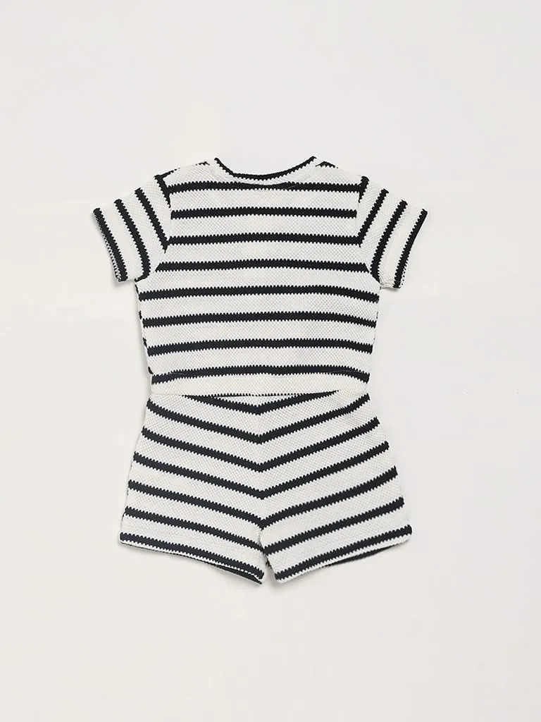 HOP Baby Navy Monochromatic Striped Dungaree