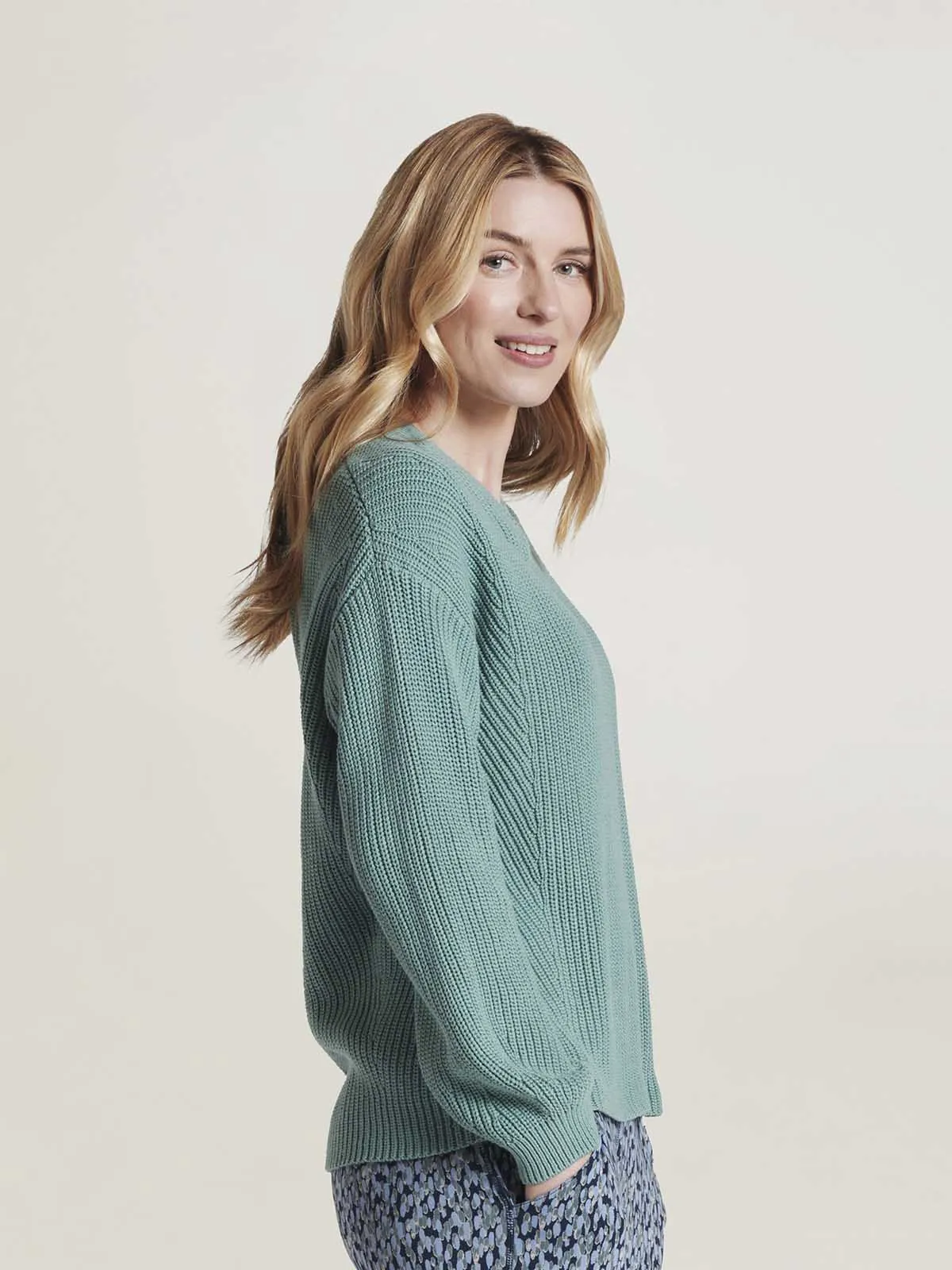 Ingrid Organic Cotton Knit Jumper - Oil Blue