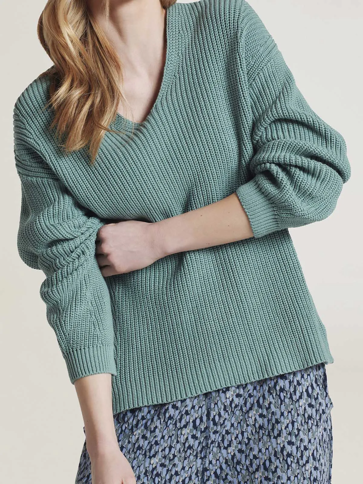 Ingrid Organic Cotton Knit Jumper - Oil Blue