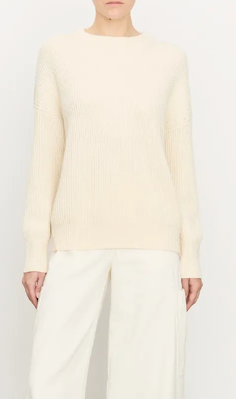 Ivory Cotton Cashmere Ribbed Funnel Neck
