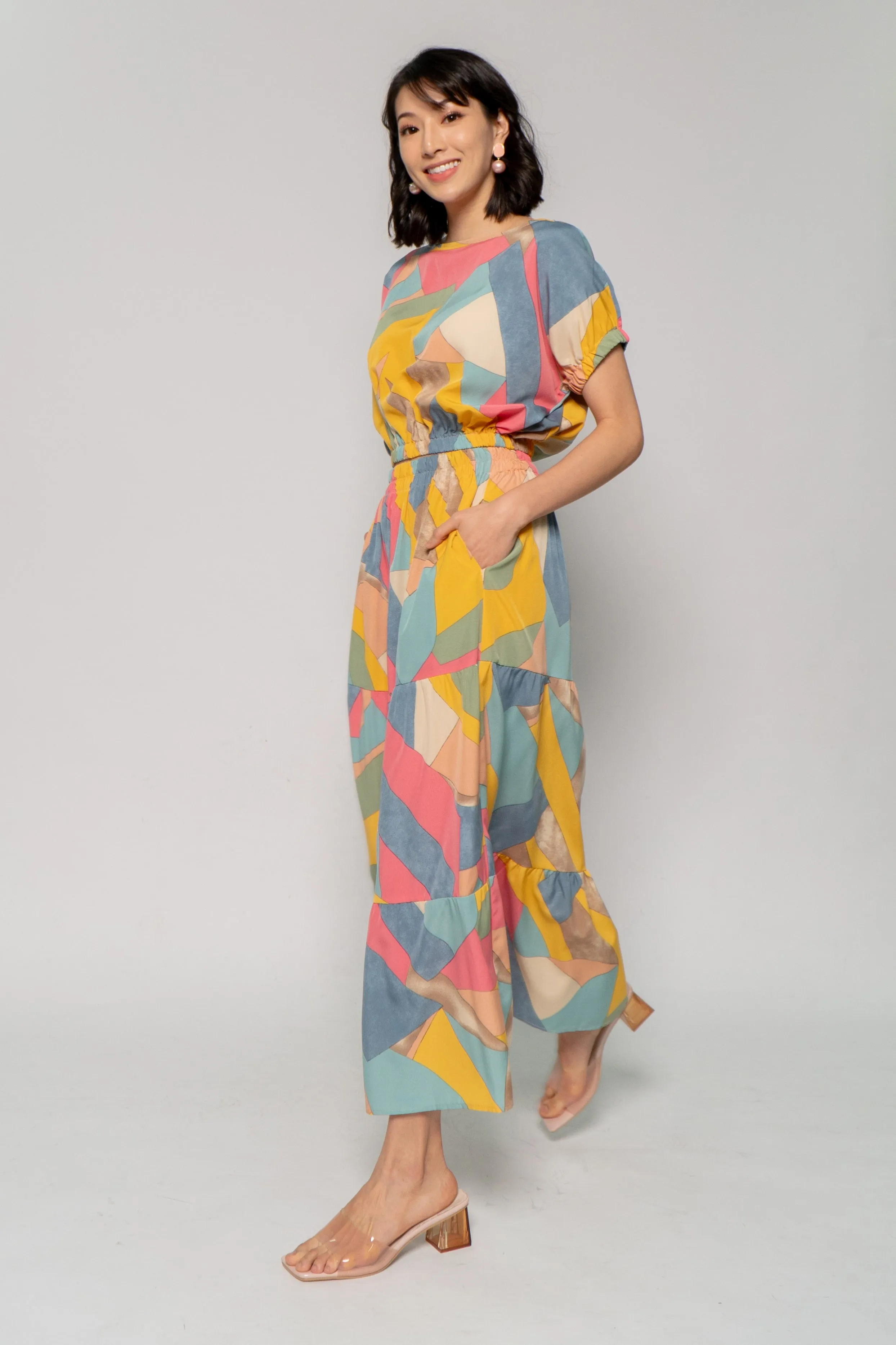 Jolin 2 in 1 Skirt Set in Yellow Puzzle