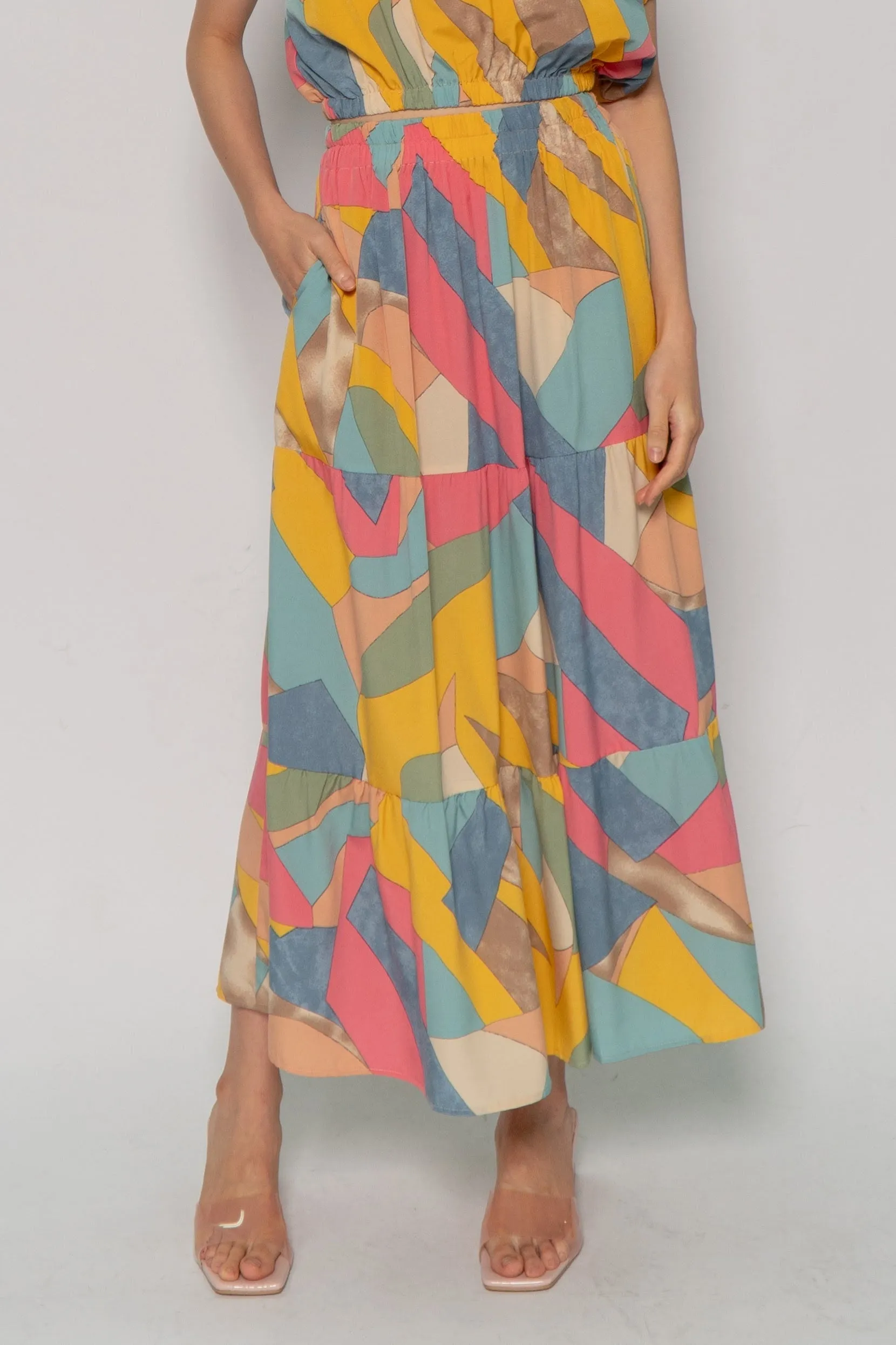 Jolin 2 in 1 Skirt Set in Yellow Puzzle