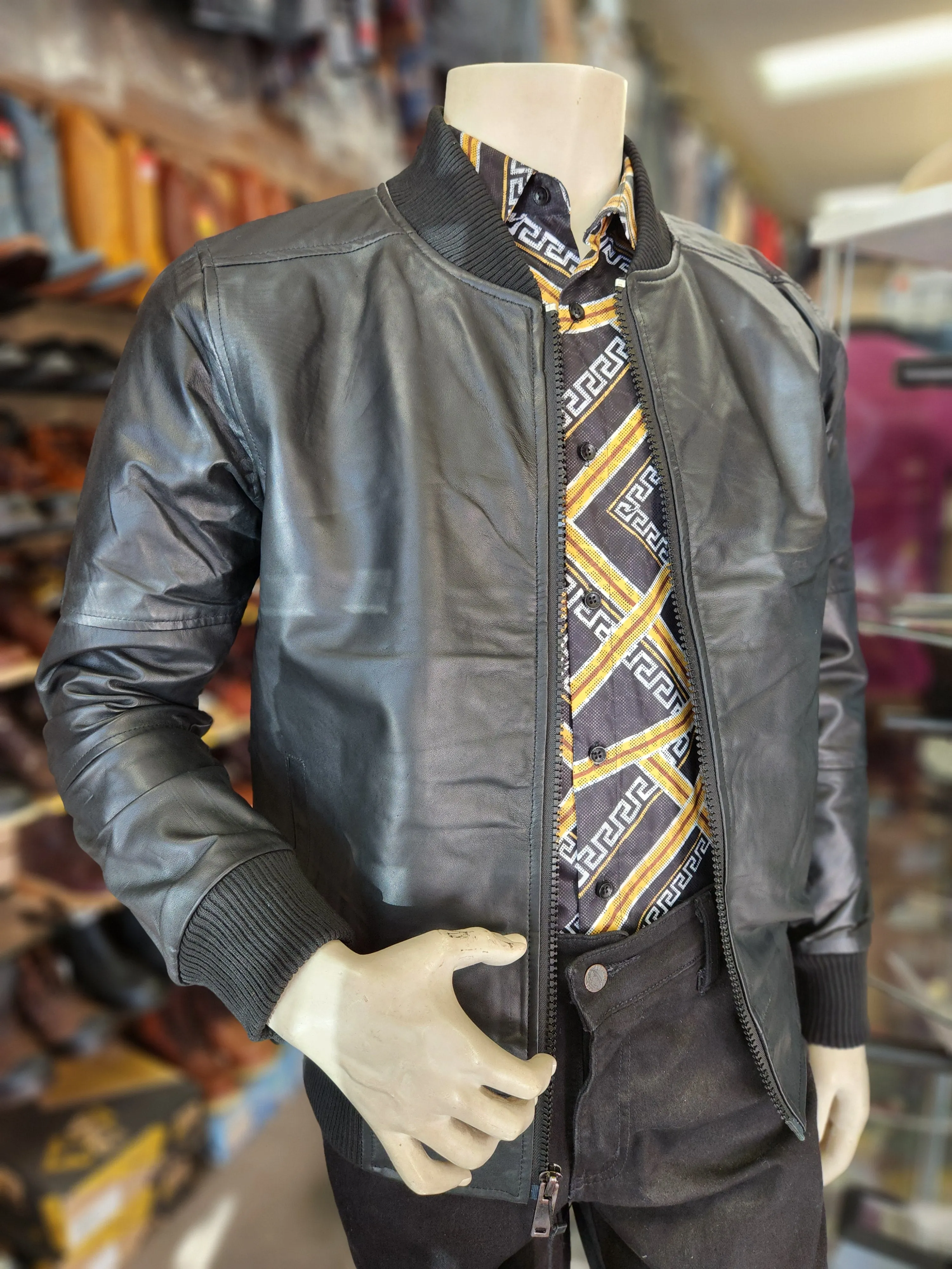 #LB1 MEN BOMBER LAMB LEATHER JACKET BLACK