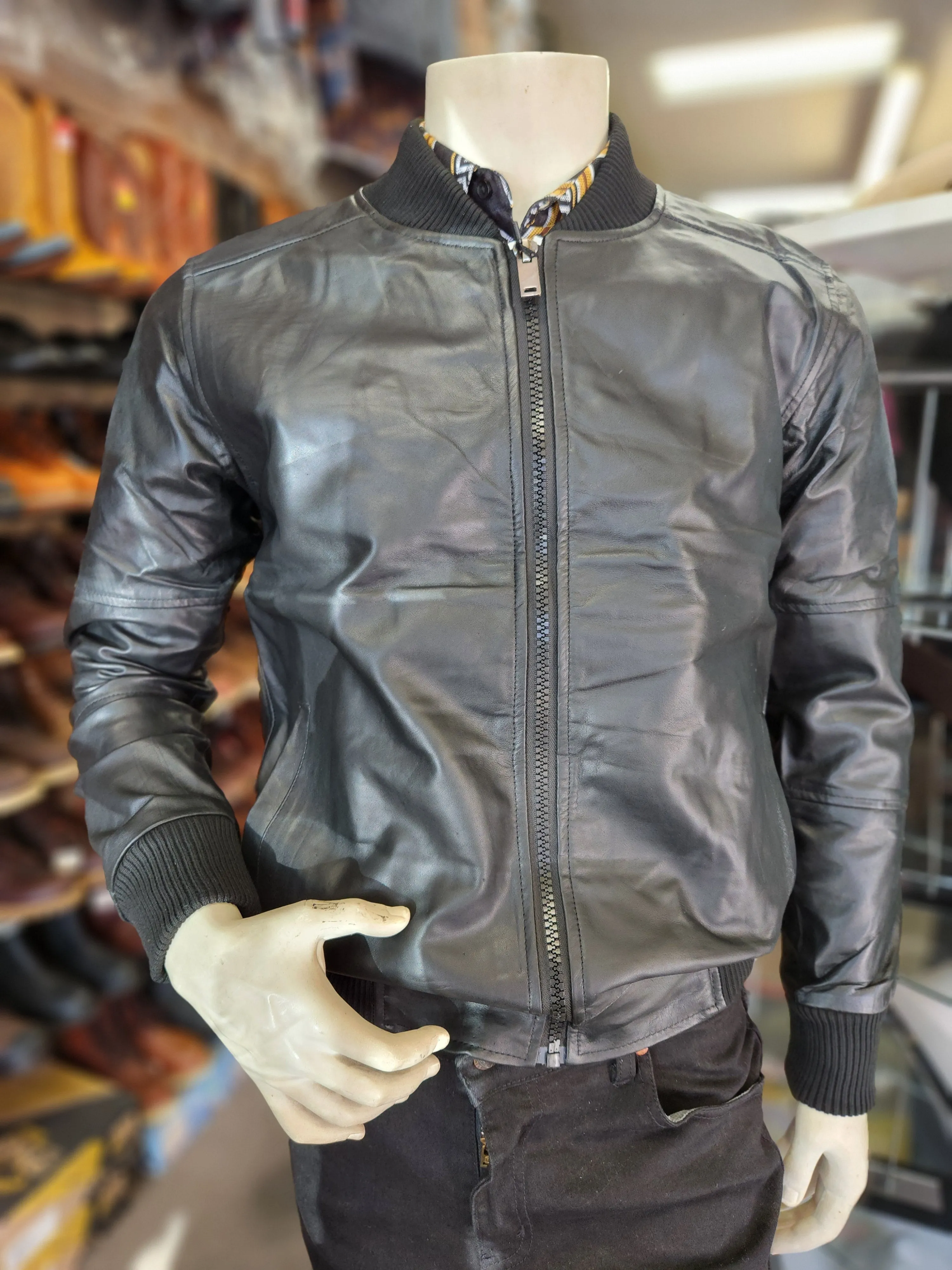 #LB1 MEN BOMBER LAMB LEATHER JACKET BLACK