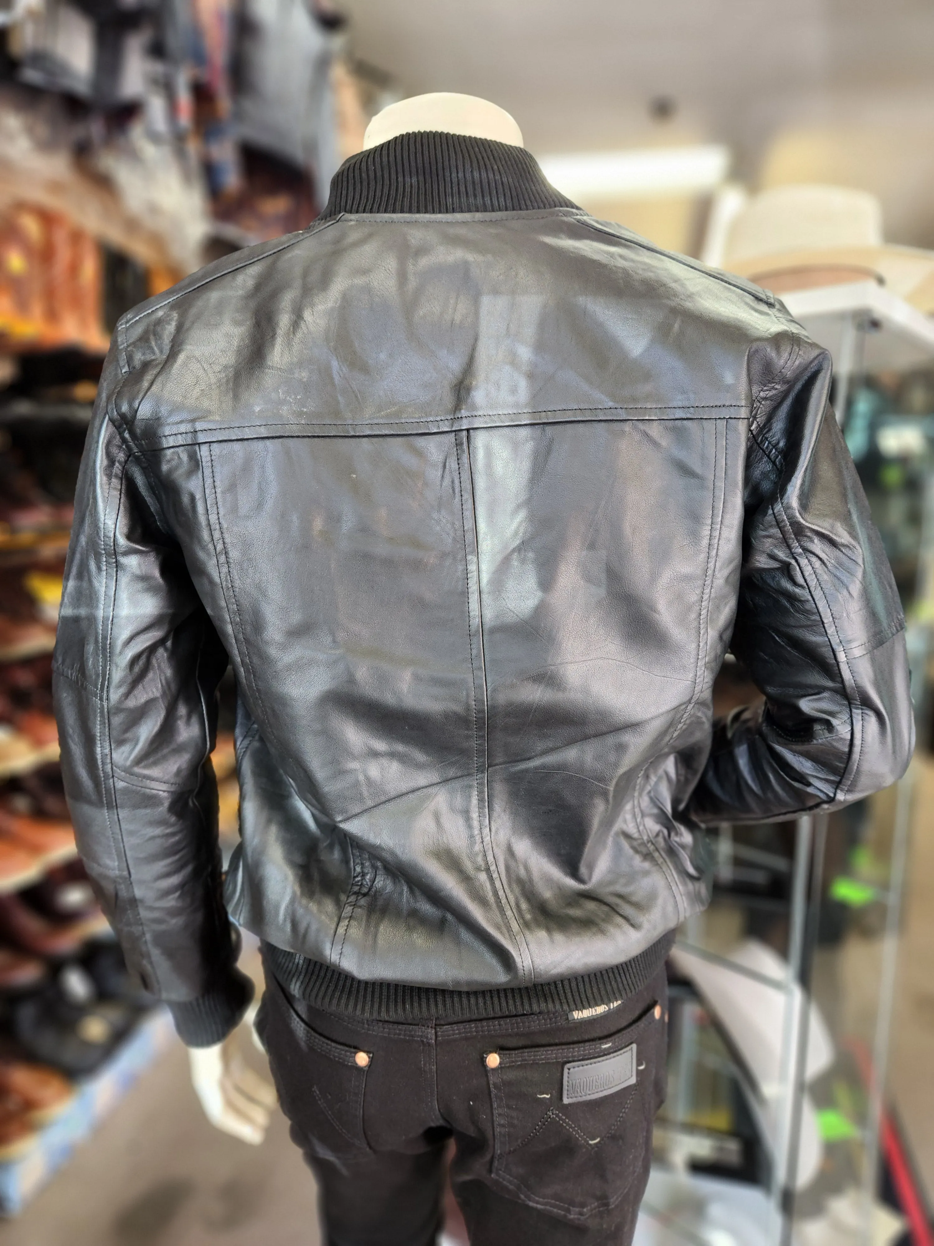 #LB1 MEN BOMBER LAMB LEATHER JACKET BLACK