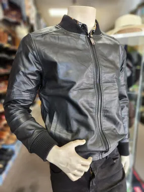 #LB1 MEN BOMBER LAMB LEATHER JACKET BLACK