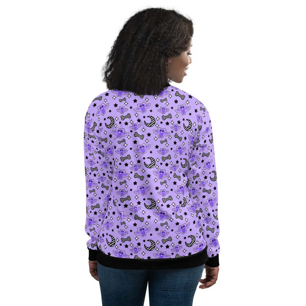 Magical Kawaii Spooky Bats Purple Unisex Bomber Jacket