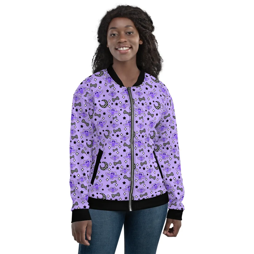 Magical Kawaii Spooky Bats Purple Unisex Bomber Jacket