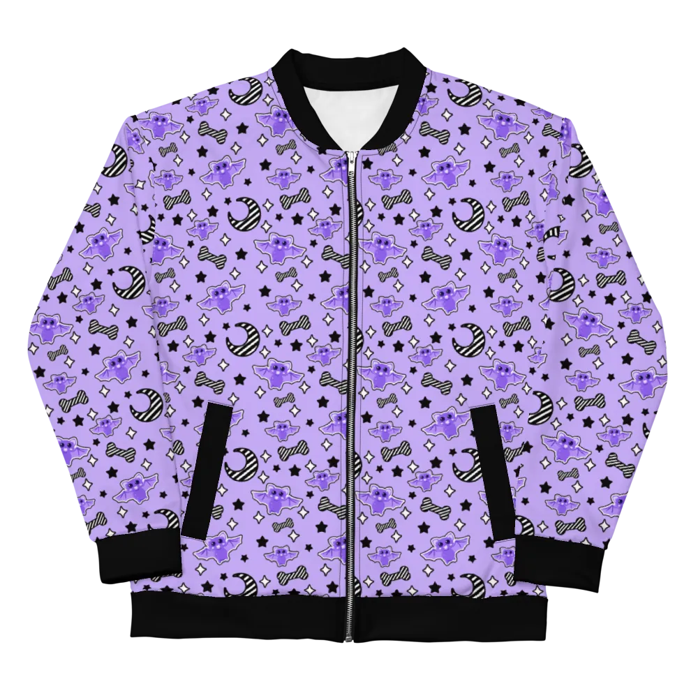 Magical Kawaii Spooky Bats Purple Unisex Bomber Jacket