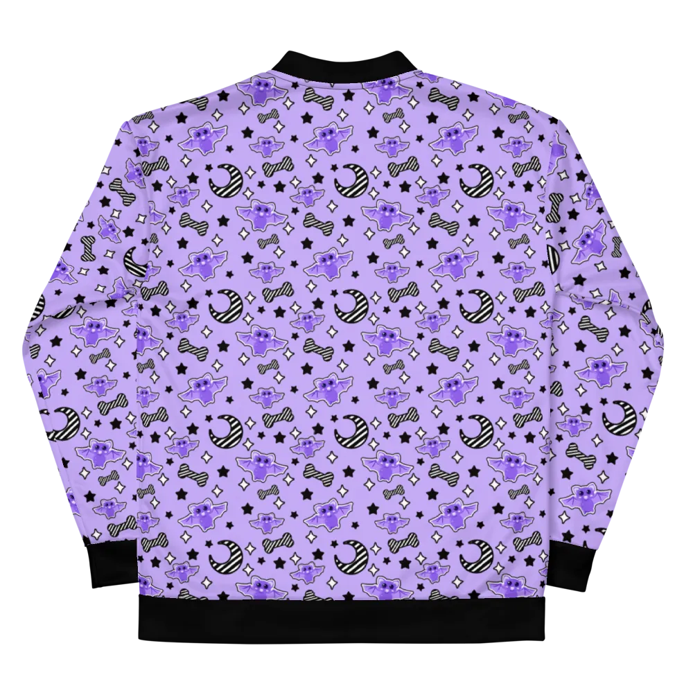Magical Kawaii Spooky Bats Purple Unisex Bomber Jacket