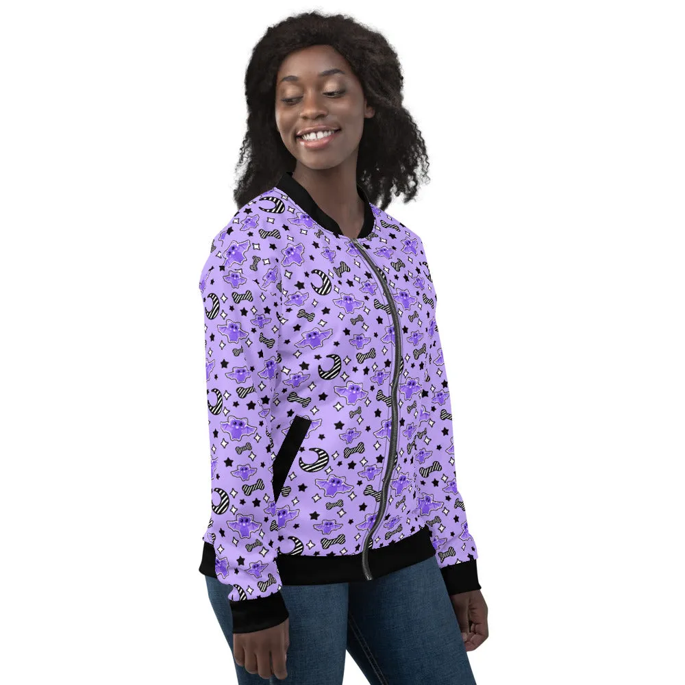 Magical Kawaii Spooky Bats Purple Unisex Bomber Jacket