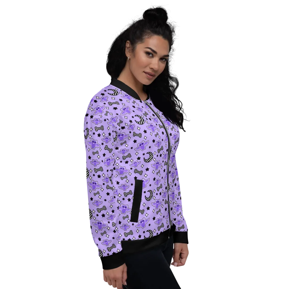 Magical Kawaii Spooky Bats Purple Unisex Bomber Jacket