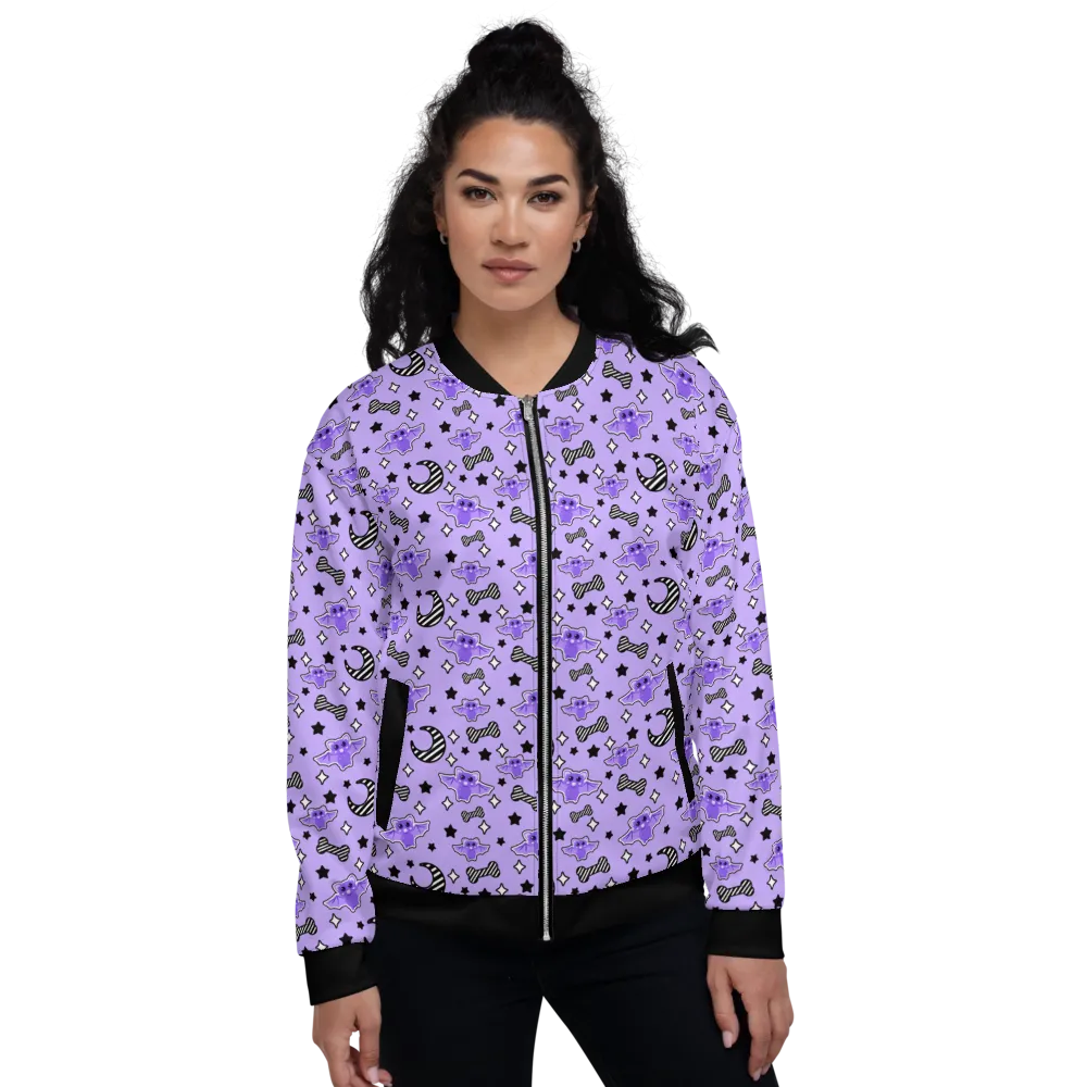Magical Kawaii Spooky Bats Purple Unisex Bomber Jacket