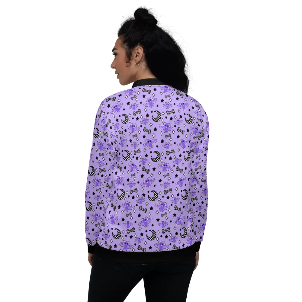 Magical Kawaii Spooky Bats Purple Unisex Bomber Jacket